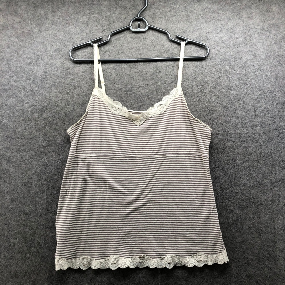 Vintage Y2K ELLE Brown Striped Lace Trim Cami Tank Top Coquette Downtown Girl XL